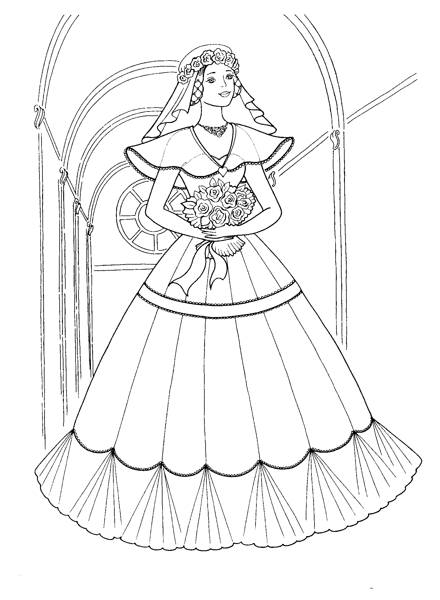 Dibujo para colorear - Vestido largo de la novia