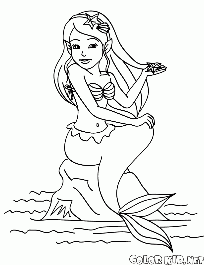 Dibujo Para Colorear Sirena Sentada En Una Roca