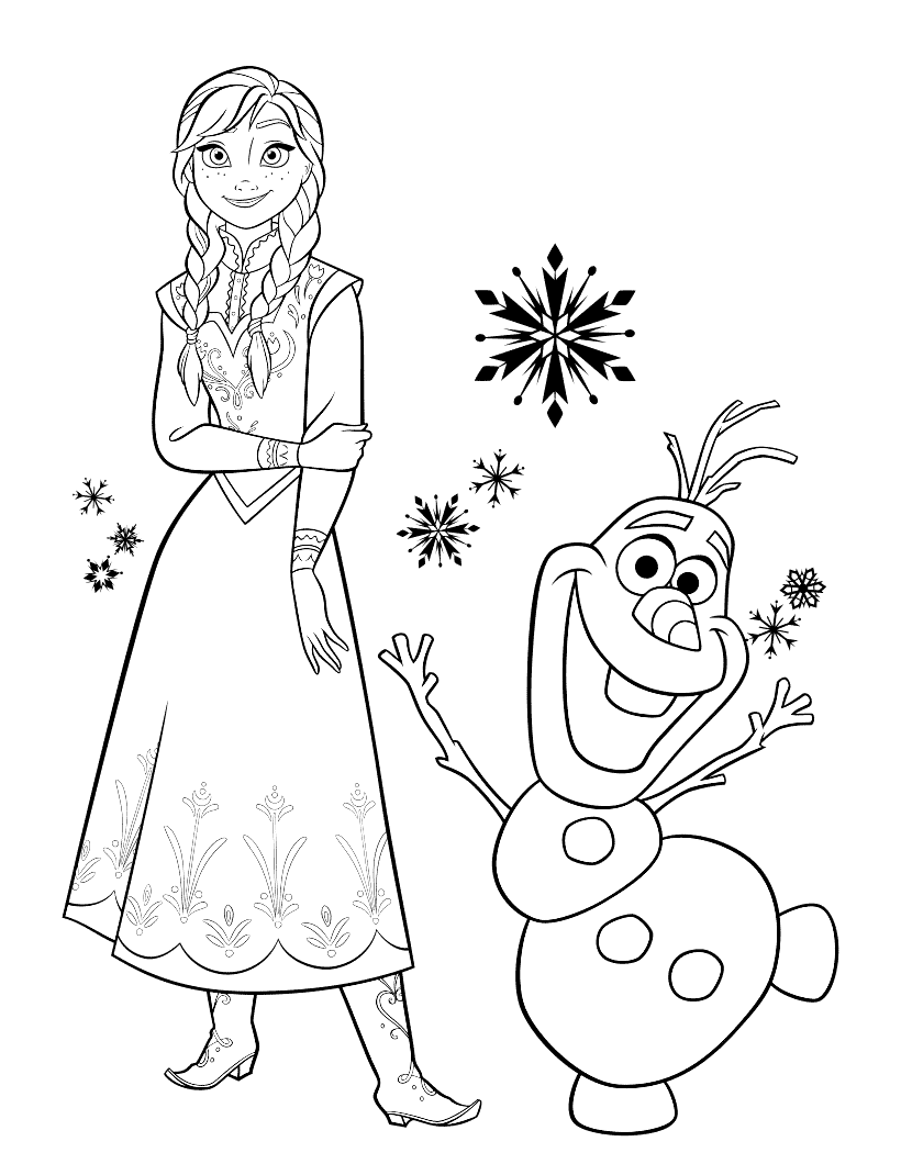 Dibujo para colorear - Anna y Olaf