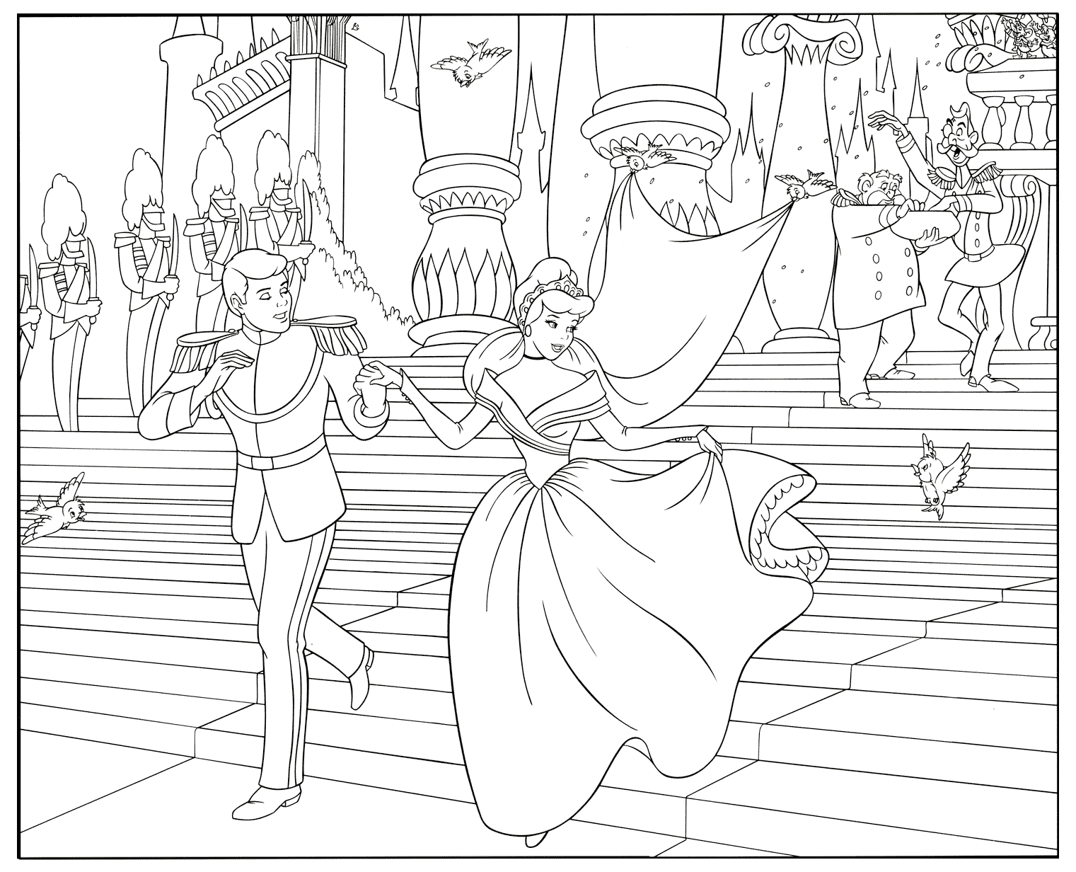 Dibujo para colorear - La boda de Cenicienta y el Príncipe