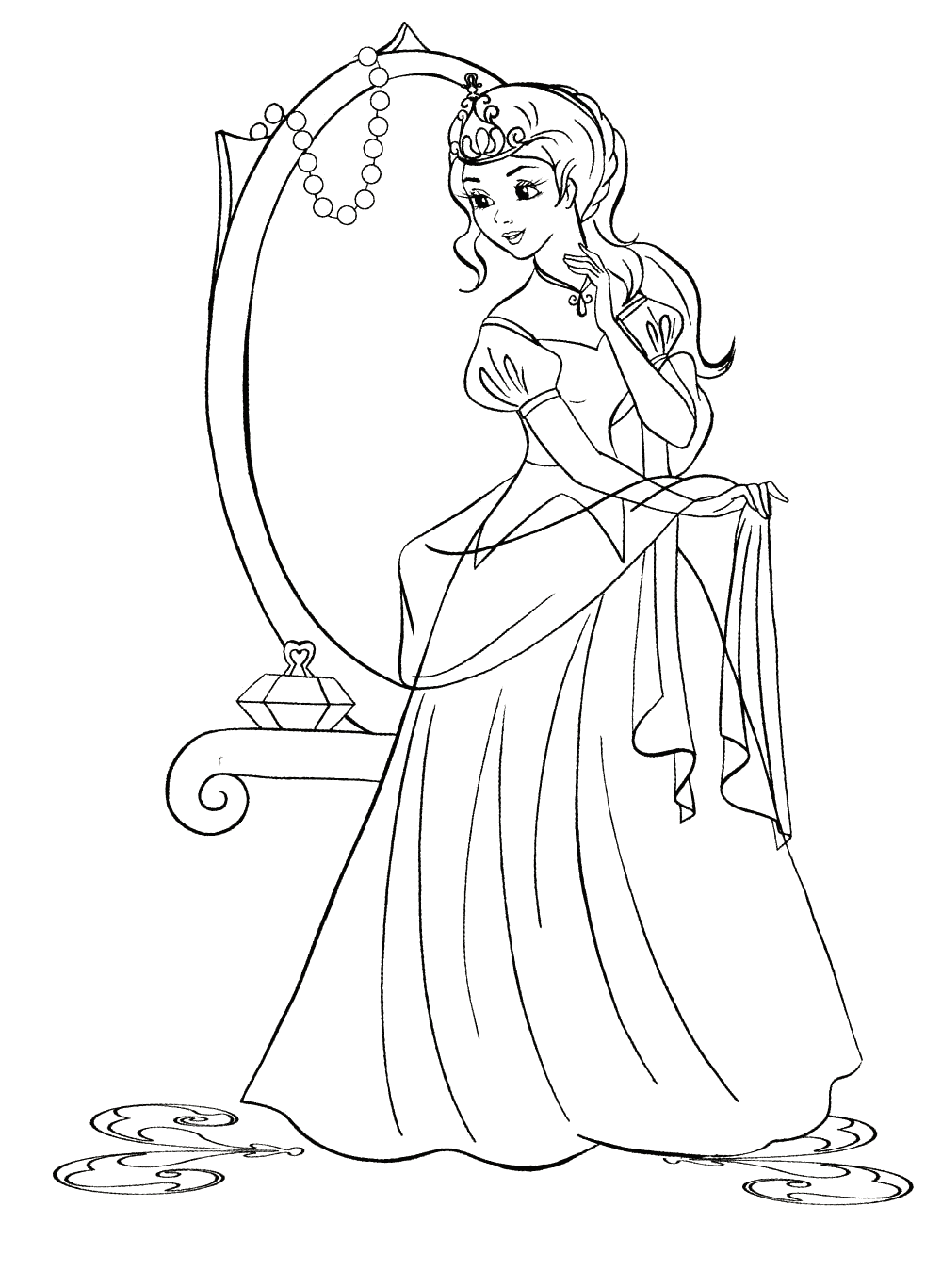 Dibujo para colorear - Espejo y la princesa