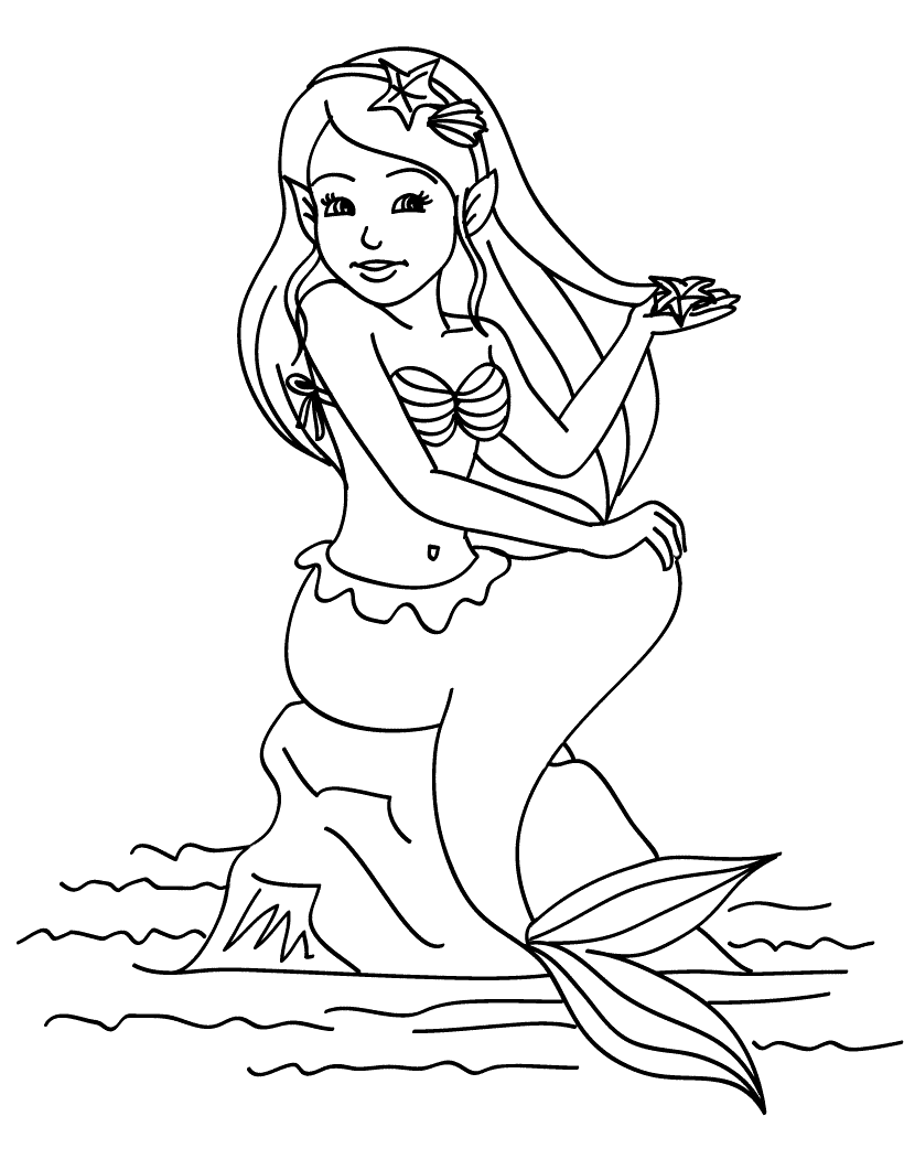 Dibujo De Sirena Sentada En Una Roca Ilustración De Ilustración