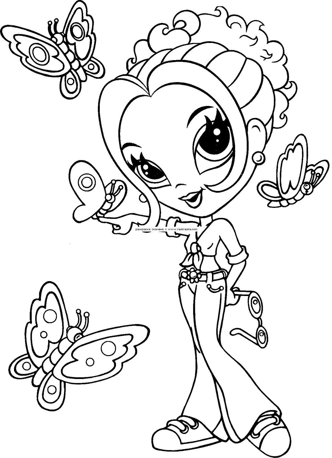 Dibujo para colorear una ni a y una mariposa