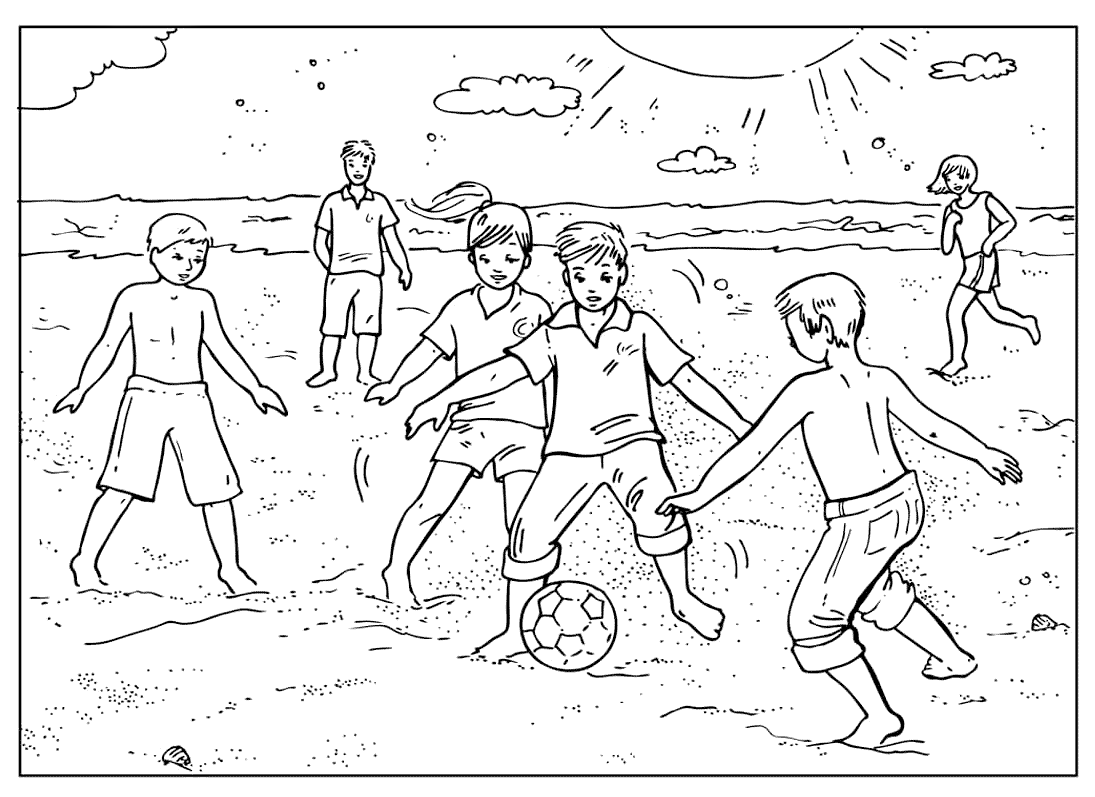 Dibujo para colorear - Fútbol en la playa