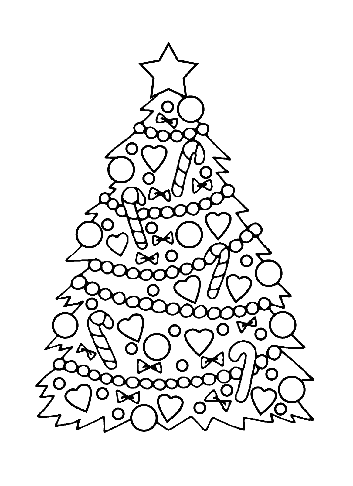 Dibujo para colorear - Árbol de Navidad con adornos