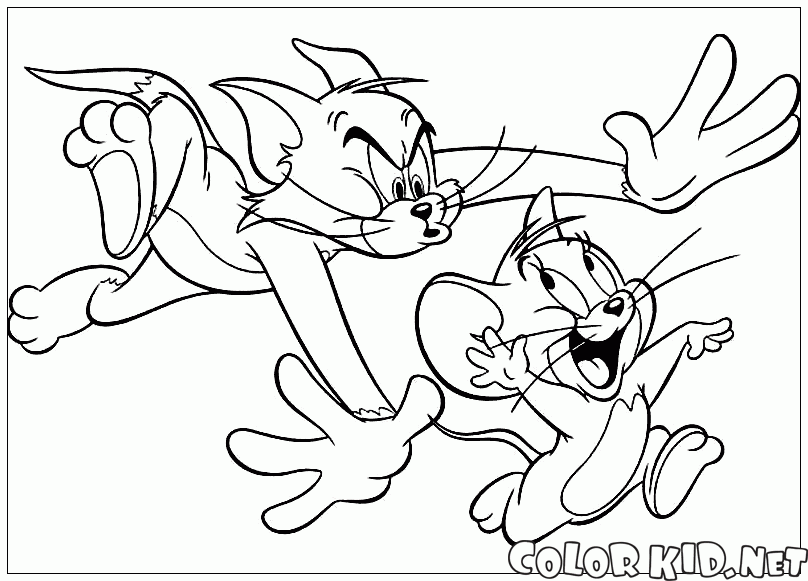 Dibujo para colorear - Tom persigue a Jerry