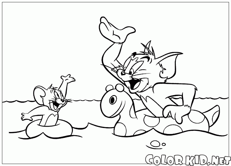 Dibujo para colorear - Tom y Jerry en el lago