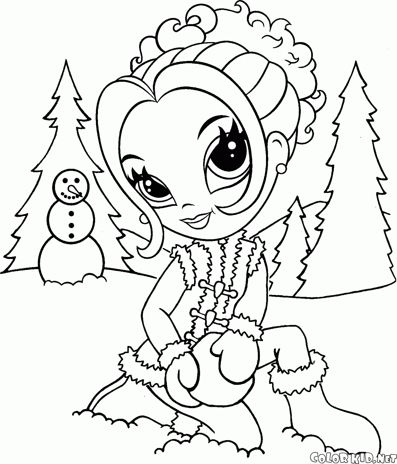 Chica esculpe muñeco de nieve