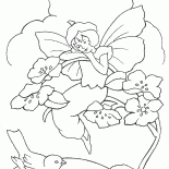 Duende de la muchacha y un pájaro