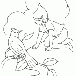 Elf hablando con un pájaro