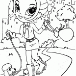 La muchacha está paseando a su mascota