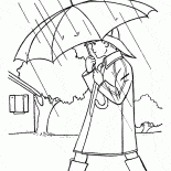 El niño está caminando bajo la lluvia