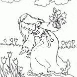 Princesa camina alrededor del prado