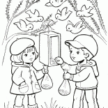 Niños que introducen pájaros