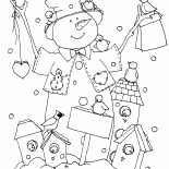 Muñeco de nieve y comederos