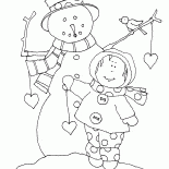 Muñeco de nieve y niña